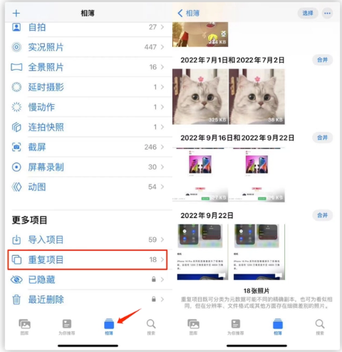 丰润苹果手机维修分享iOS 16 中相册重复项目功能使用方法 