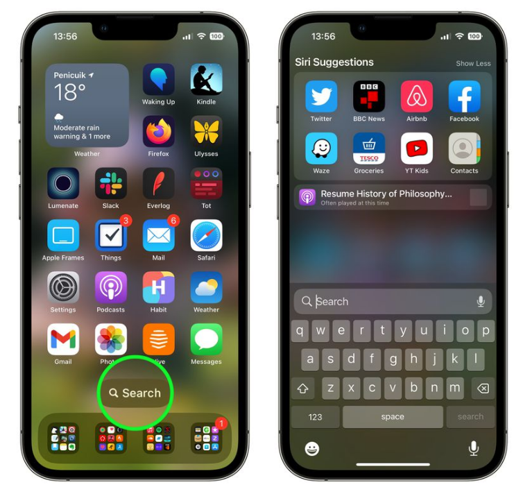 丰润苹果手机维修分享升级到 iOS 16 后，如何删除主屏幕上的搜索按钮 